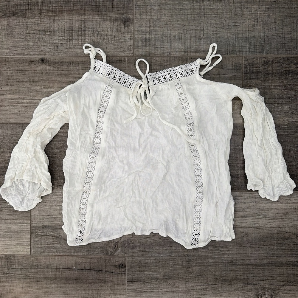 Charlotte Russe Cream Lace Trim Blouse